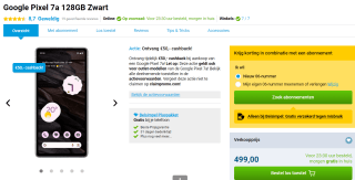 Google Pixel 7a 128GB voor €449 na cashback bij Belsimpel