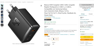 Cargador rápido Baseus 65W Cargador USB C GAN por 21.59€