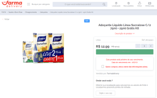 Adoçante Liquido da Linea Sucralose de 75ml + 25ml Grátis - R$ 12,99