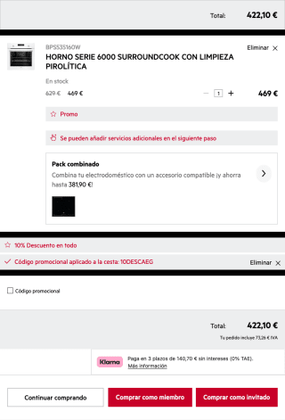 AEG Horno Serie 6000 SurroundCook con limpieza pirolítica BPS535160W por solo 422,10€