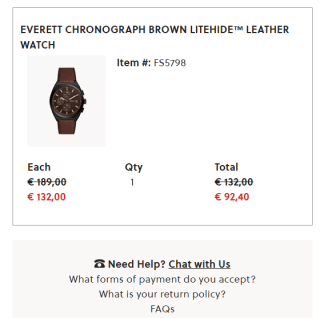 30% extra kassa korting op geselecteerde items in de sale bij Fossil.