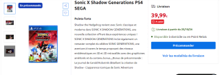 Sonic X Shadow Generations PS4 SEGA à 39,99€