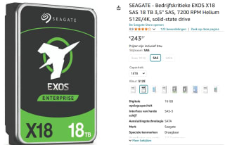 SEAGATE EXOS X18 SAS 18 TB voor €243,37 bij Amazon