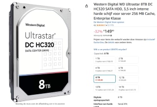 WD Ultrastar DC HC320, 8TB, 7200rpm, SA voor €149,90 bij Amazon
