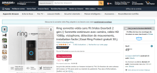 Sonnette extérieure avec caméra, vidéo HD 1080p Ring à 49,99€