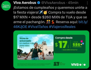 Vuelos en Viva Aerobus desde $17 MXN + TUA