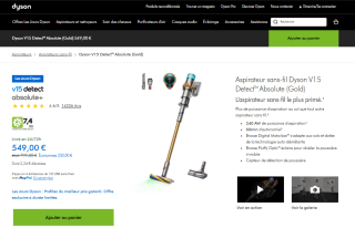 Aspirateur sans-fil Dyson V15 Detect Absolute (Gold) à 549€