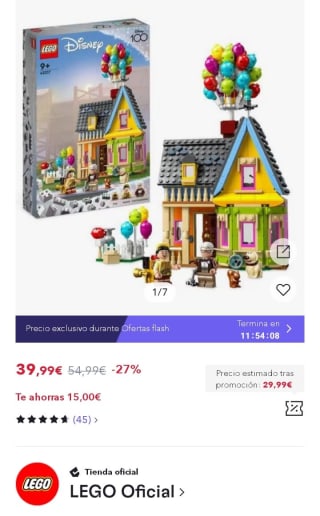 LEGO 43217 Disney y Pixar Casa de “Up” por 27,99€.