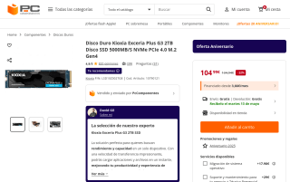 Disco SSD Kioxia Exceria Plus G3 2TB NVMe PCIe 4.0 M.2 por 104,99€