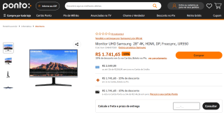 Monitor da Samsung de 28 polegadas em 4k - R$ 1.741,65