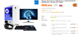 Nitropc Pack Bronze AMD Ryzen 5 4650G/16GB/1TB + 480GB SSD + Monitor 22" FullHD por 668.99€