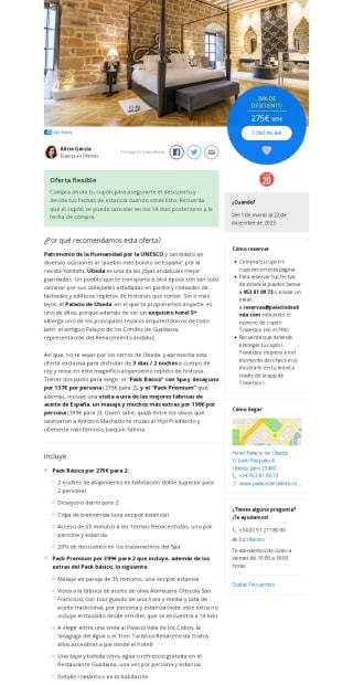 Escapada Andalucía 3 días a Úbeda por 275€ para 2 personas.