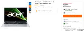 Portatil Acer Aspire 3 A315-58 Intel Core i7-1165G7/16GB/512GB SSD/15.6" por 499€