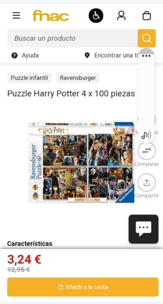 Ravensburger Puzzle Harry Potter 4 x 100 piezas por 3,24€.