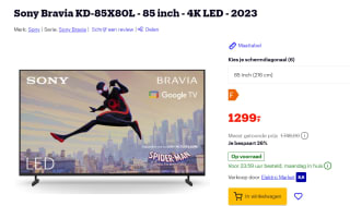 Sony Bravia KD-85X80L - 85 inch - 4K LED - 2023 voor €1299 bij Bol