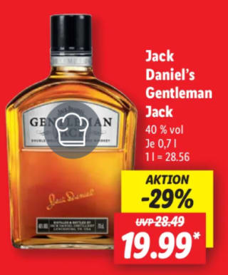 Jack Daniels Gentleman Jack whisky voor €19,99 bij de Lidl in Duitsland