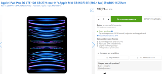 iPad Pro 11-inch M2 128GB WiFi + Cellular Zilver voor €937,71 bij Max ICT