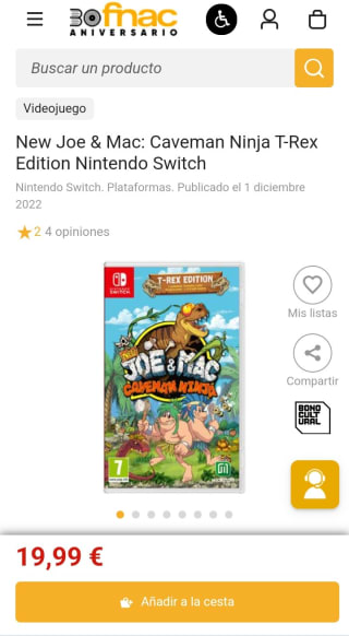 New Joe & Mac: Caveman Ninja T-Rex Edition Nintendo Switch por 19,99€.