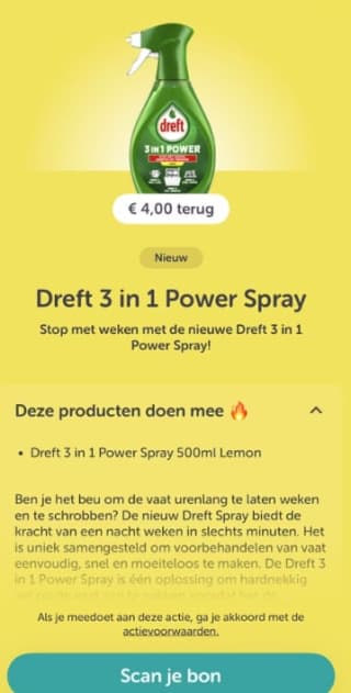 Dreft 3 in 1 Power Spray 500 ml Lemon voor €3,99 na cashback via Tikkie