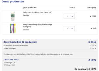 1+1 gratis op A-merk baby en mama accessoires bij Trekpleister