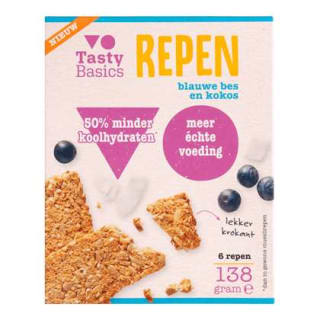 TastyBasics Repen Blauwe Bes en Kokos 6 stuks voor €1 bij Die Grenze