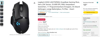 Logitech G502 gaming muis voor €69,90 met Amazon Prime