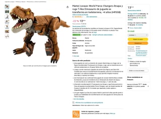 Dinosaurio T-Rex convertible en todoterreno MATTEL 40,6cm por solo 13,55€