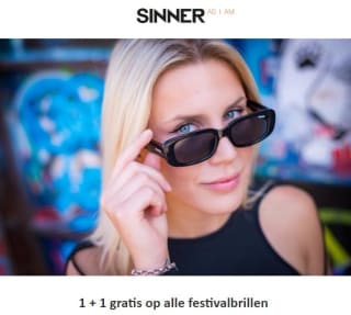 1 + 1 gratis op alle festivalbrillen bij Sinner