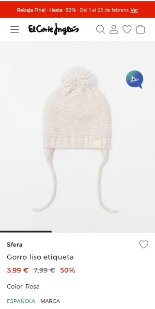 Sfera Gorro liso etiqueta rosa por 3,99€.