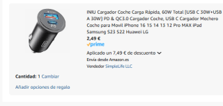 INIU Cargador Coche Carga Rápida por solo 2,49€