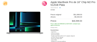 Apple MacBook Pro 16” M2 512GB por $46,999 en Costco
