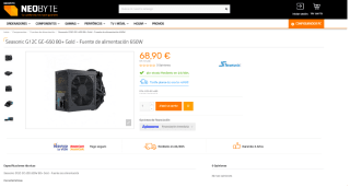 Fuente de alimentación 650W Gold Seasonic G12C GC-650 80+ Tier B por 68,90€