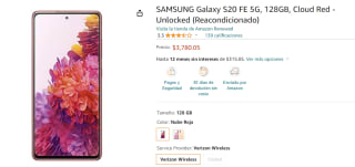 Samsung Galaxy S20 Fe 5G 128GB Reacondicionado por $3,781 en Amazon