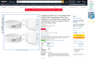 Pack 2 cargadores USB C con cable 2m por 12,26€