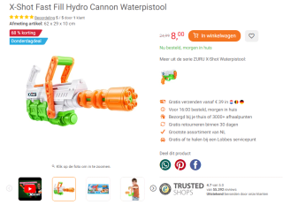 X-Shot Fast Fill Hydro Cannon Waterpistool voor €8 bij Lobbes