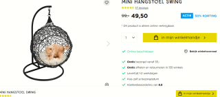 Mini dieren hangstoel swing voor €49,50 bij de Xenos