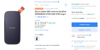 Disco Sólido SSD Externo SanDisk 2TB por $2,599 en Mercado Libre