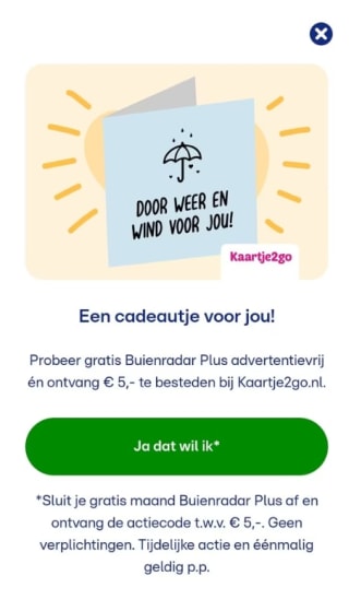Gratis Kaart versturen incl. postzegel via de Buienradar app en Kaartje2Go.nl