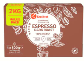 2 kilo Kruidvat Koffiebonen Espresso of Dark Roast voor €15