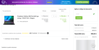 Acer Predator Helios 300 por 909,05€