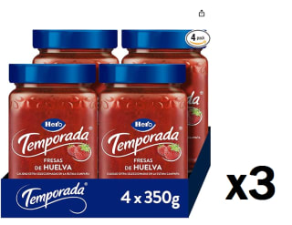 3 Packs de 4 uniades de 350 grs de Hero Mermelada de temporada de Fresa por 15.98€