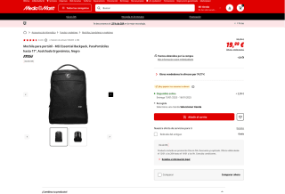 Mochila para portátil MSI Essential hasta 17" acolchado ergonómico negra por 19,99€