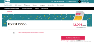 Forfait 130go de data 4g, appels illimités sans engagement à 12,99€