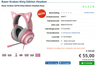 Razer Kraken (2019) Kitty Edition Roze voor €55 bij Informatique