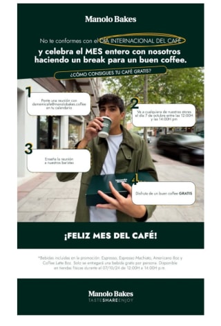 Café gratis en tiendas Manolo Bakes