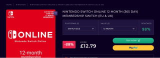 Nintendo Switch Online 12-Month Membership - £12.79