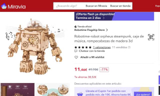 Puzzle madera 3d Robotime-robot orpheus steampunk por 11,46€ (6,88€ cuenta nueva)