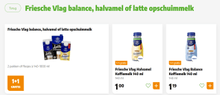1+1 gratis op Friesche Vlag balance, halvamel of latte opschuimmelk bij Poiesz