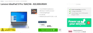 Lenovo IdeaPad 5 Pro 16ACH6 - 82L500URMH voor €699 bij Paradigit