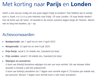 NS international treinkaartje naar Parijs of Londen vanaf €32